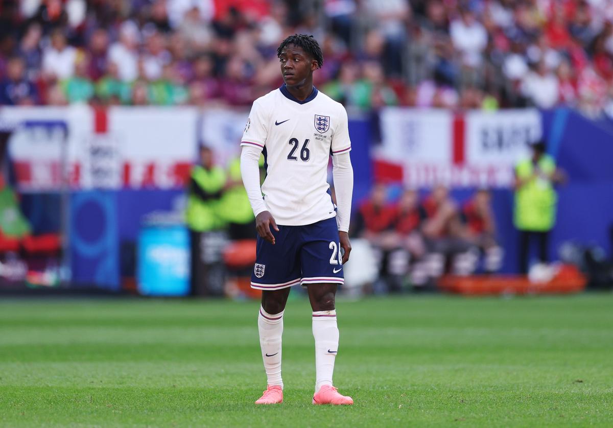  Kobbie Mainoo of England looks on during the UEFA EURO 2024.