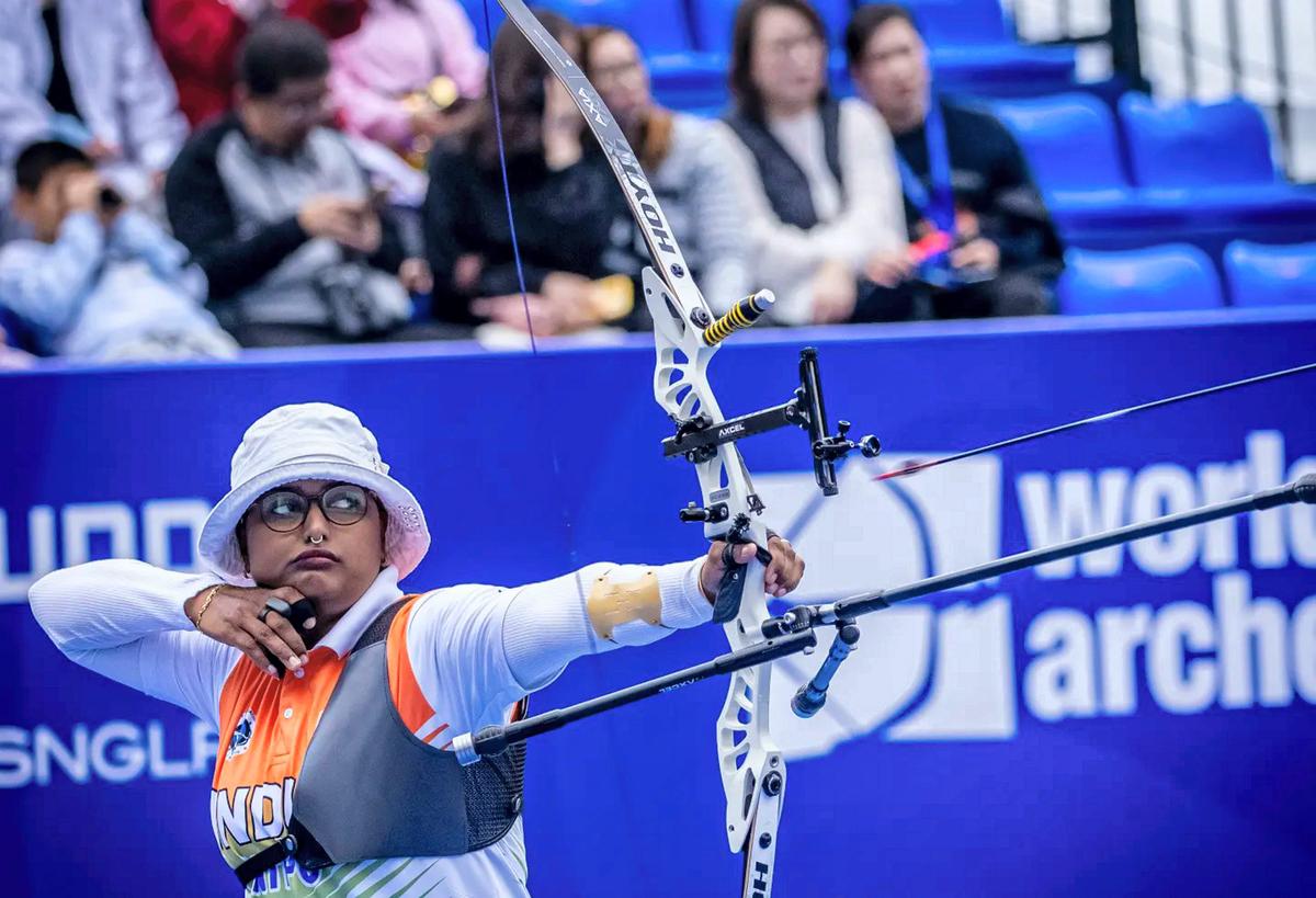 Back in the game: Deepika Kumari, a former world number one, returned to the international arena after a 14-month break following the birth of her first child in 2022.