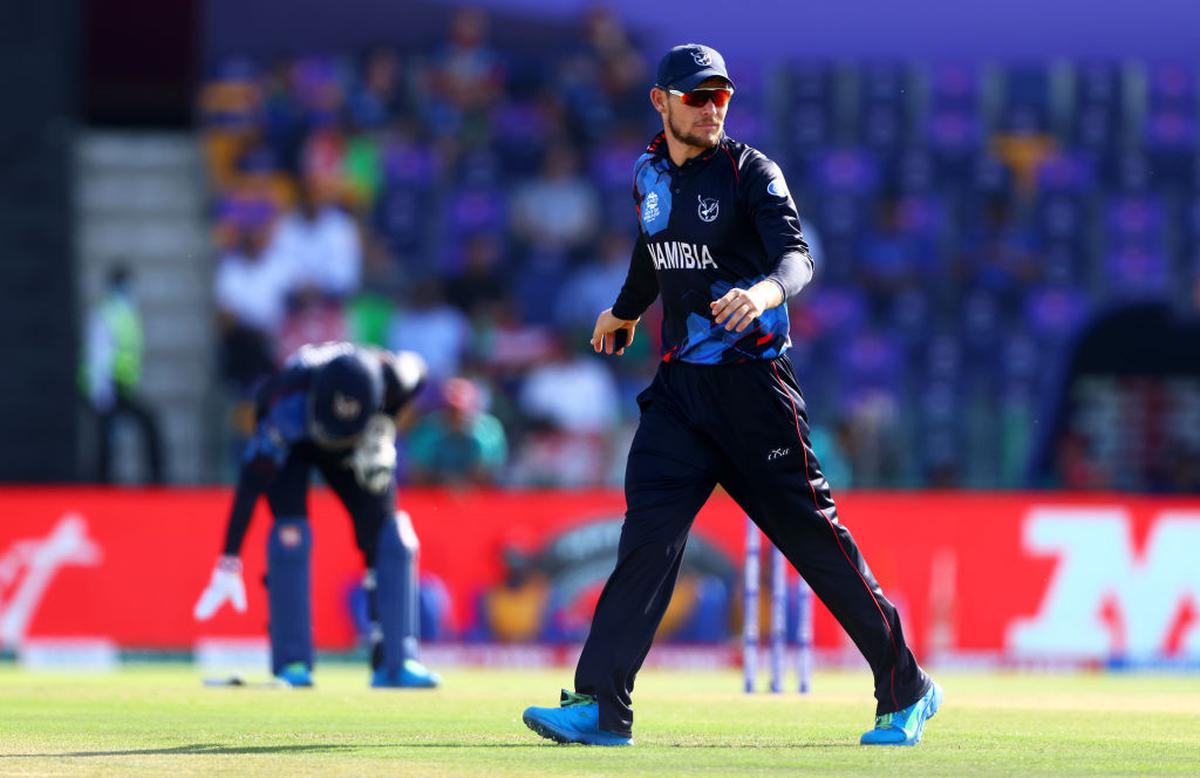 Gerhard Erasmus of Namibia an ICC Men’s T20 World Cup. 