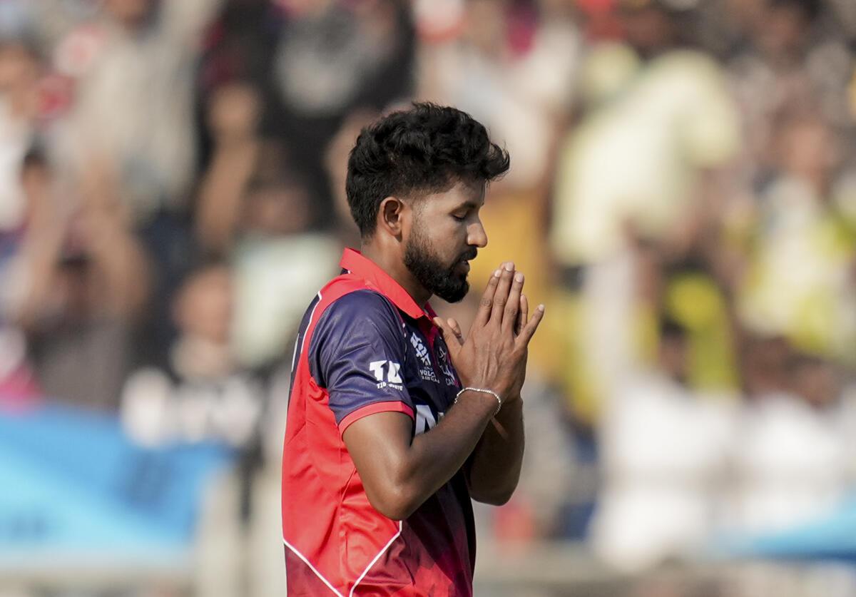 Nepal’s Nandan Yadav impressed with figures of 2/25 in three overs. 