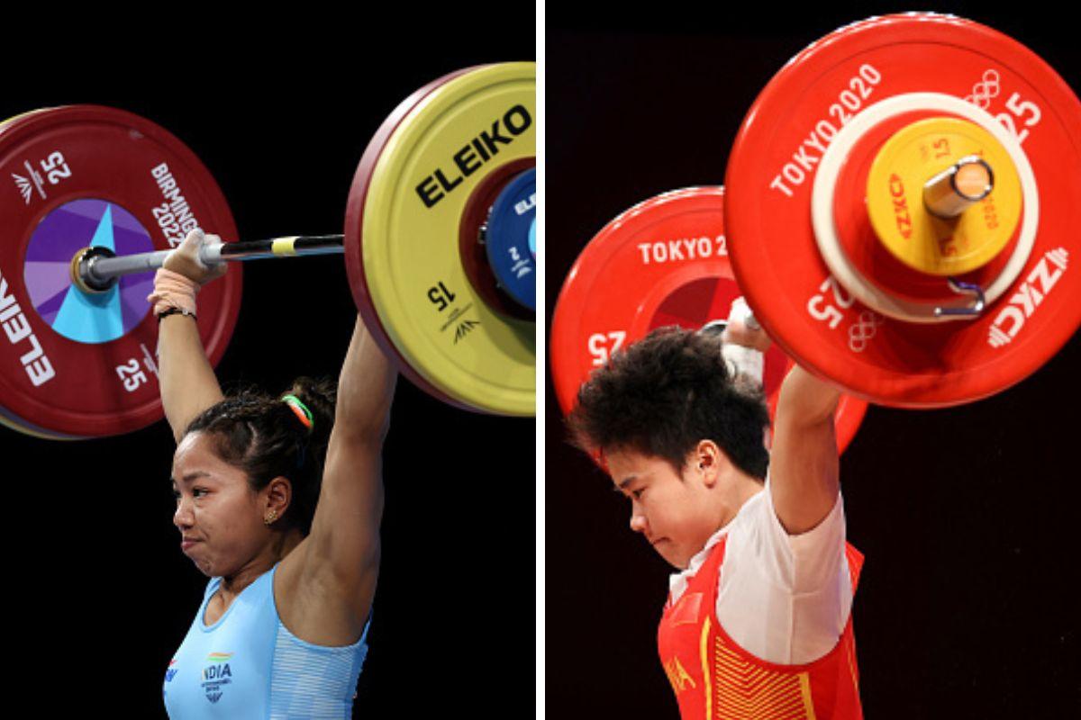 FILE PHOTO: India’s Mirabai Chanu (left) will have to do extremely well to upset reigning Olympic champion - China’s Hou Zhihui (right) - at Paris Olympics.