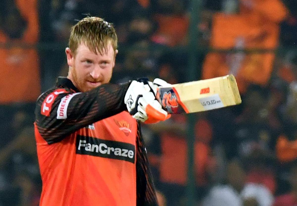 FILE PHOTO: Sunrisers Hyderabad’s Heinrich Klaasen celebrates after scoring a century. 