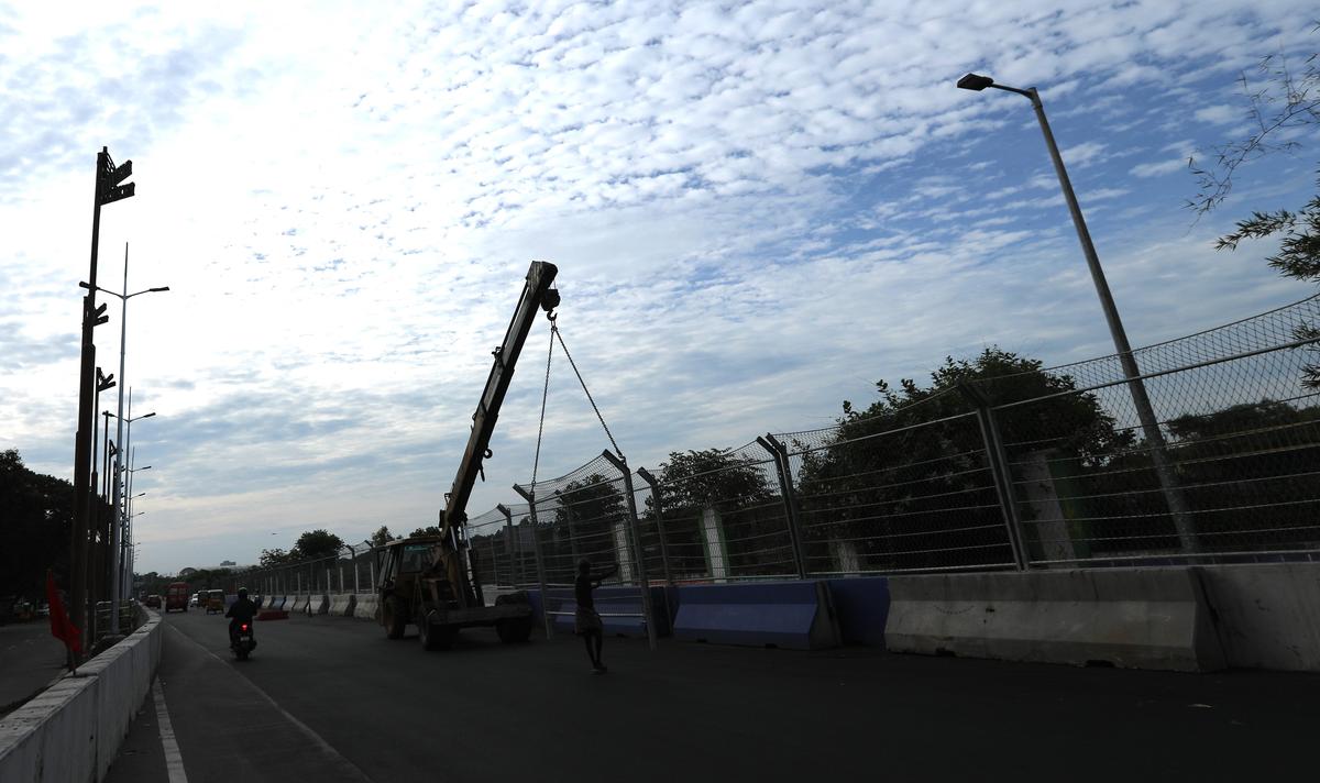 Swami Sivananda Salai is witnessing the final burst of preparations for the two-day Formula 4 night street race, scheduled for August 31-September 1.