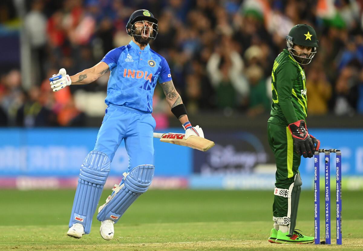 Thunder Down Under: Virat Kohli explodes in a bundle of emotions after playing a magnificent knock to guide India home during the 2022 T20 World Cup match against Pakistan in Melbourne.
