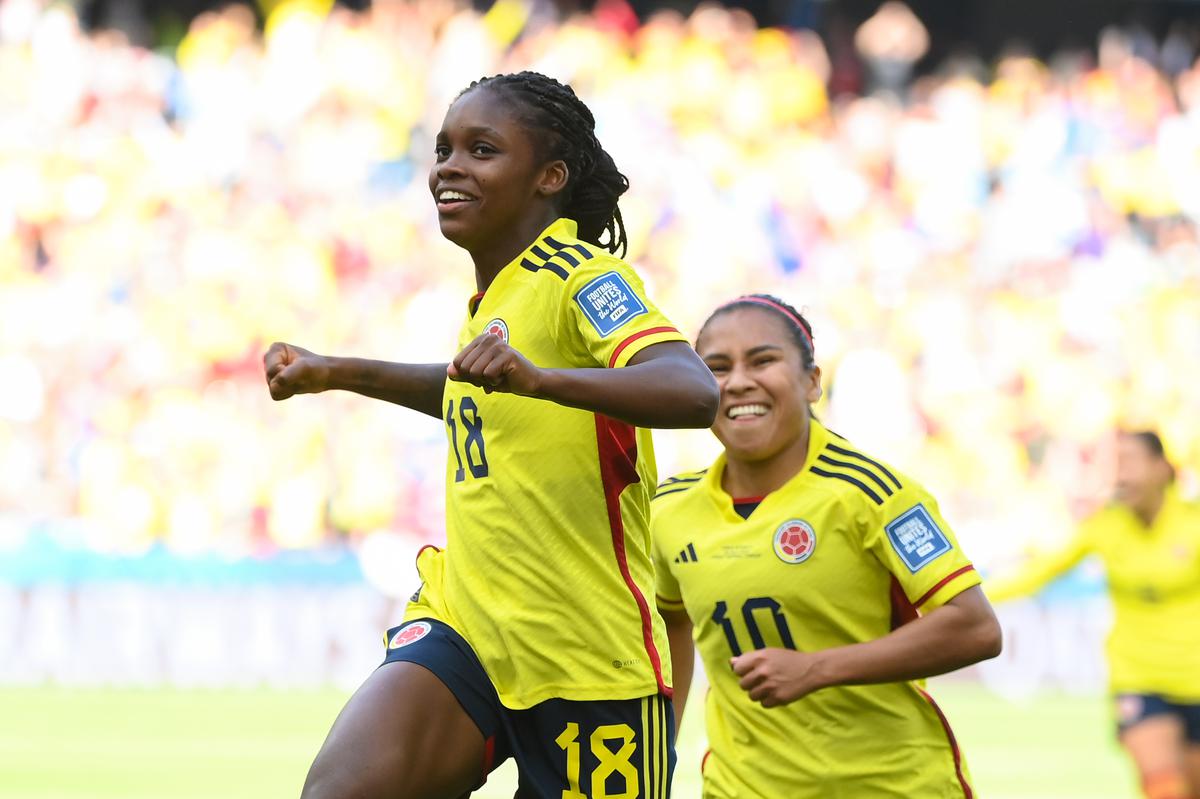 Colombia’s forward #18 Linda Caicedo celebrates scoring her team’s second goal against South Korea at Sydney Football Stadium in Sydney on July 25, 2023.