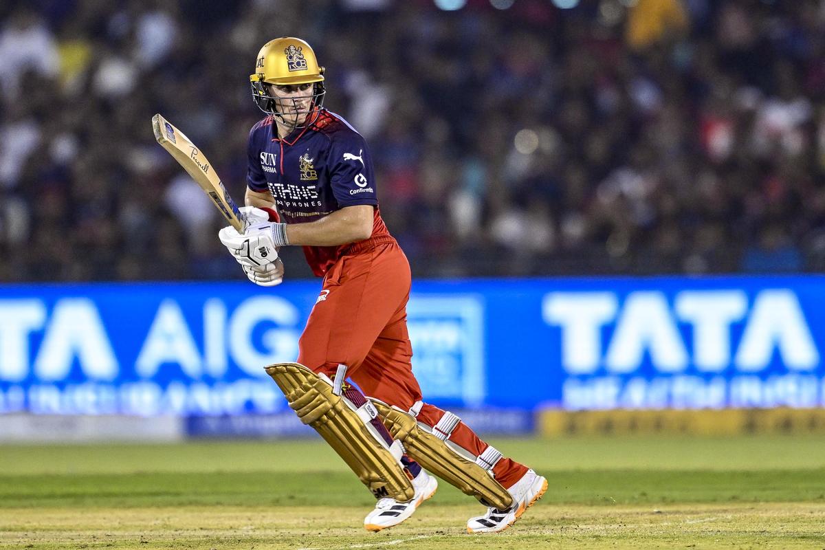 Royal Challengers Bengaluru's Jacob Bethell plays a shot during an IPL match against Kolkata Knight Riders.