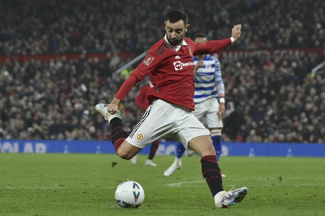 Manchester United’s Bruno Fernandes in action against Reading in the FA Cup semifinal. United won the match 3-1 at home.