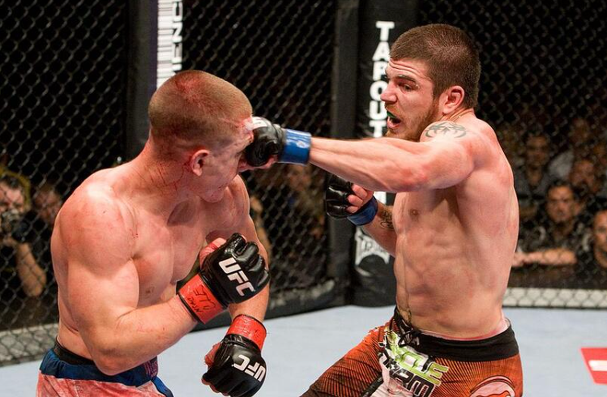 Jim Miller (R) in action against Mac Danzig at the UFC 100. 