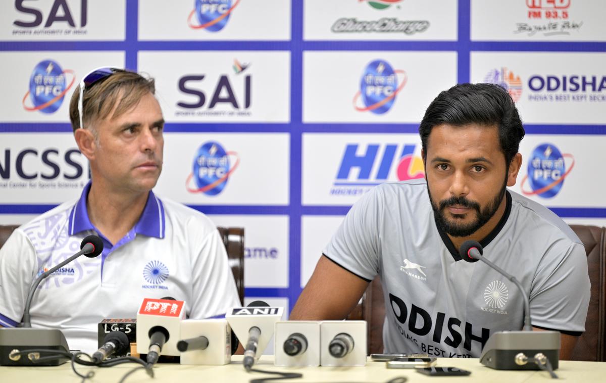 Chief Coach Craig Fulton and Captain Harmanpreet Singh of the Indian Men’s Hockey Team addresses a press conference.