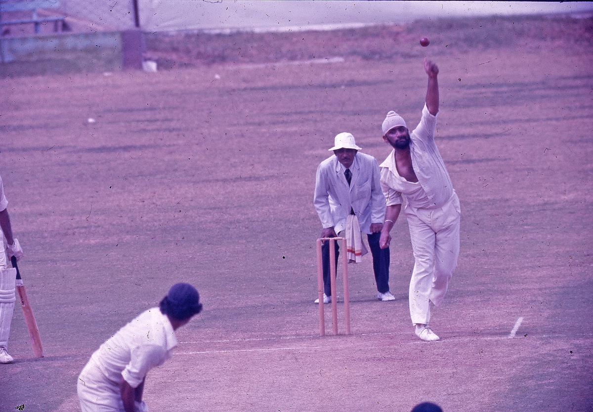 Indian cricketer Bishan Singh Bedi during a cricket match.