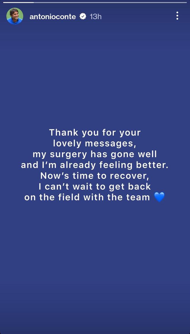 Spurs manager Conte says “feeling better” after gallbladder surgery.