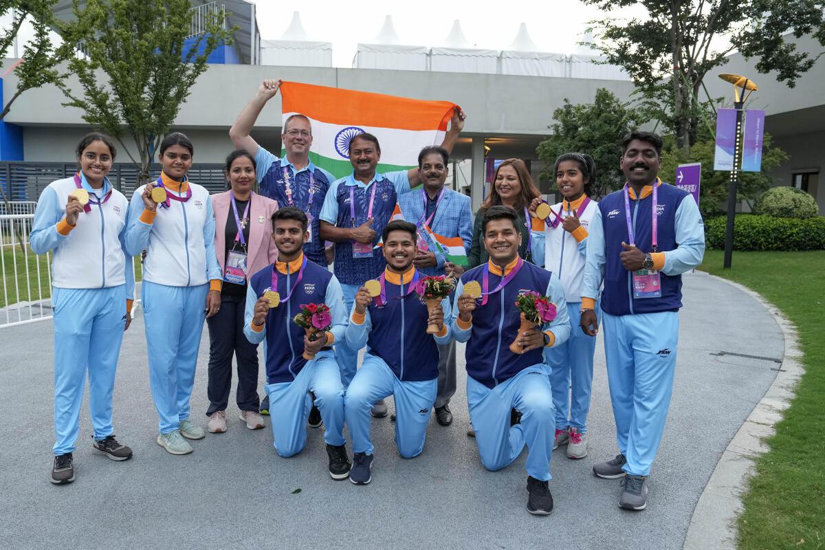 Indian compound archers clean swept all five gold medals in their category with Jyothi Surekha Vennam and Ojas Pravin Deotale emerging as the women’s and men’s individual champions, respectively. Abhishek Verma won the silver in the men’s individual category while the 17-year-old Aditi Swami clinched a bronze in women’s. India also won gold medals in the men’s, women’s and mixed team compound events at Asian Games 2023. Jyothi Surekha Vennam and Ojas Pravin Deotale won three golds each.