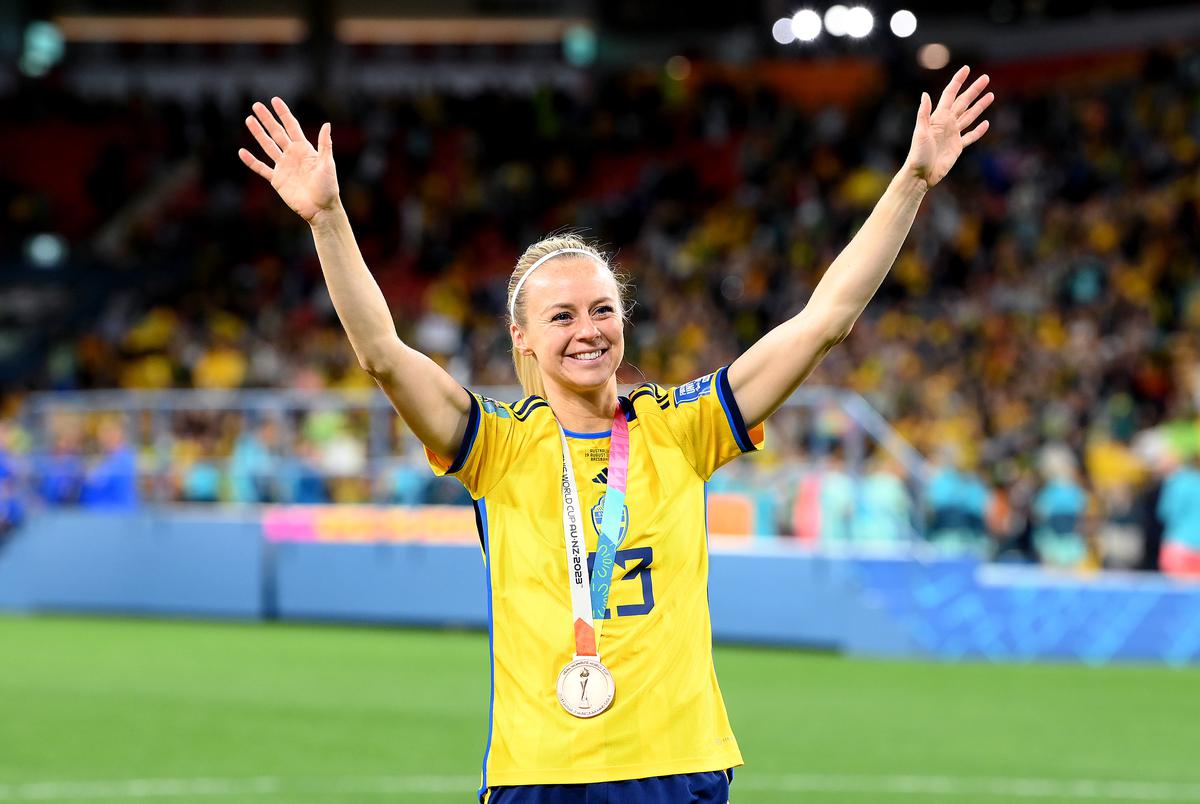 Amanda Ilestedt of Sweden thanks the fans after the team’s victory in the FIFA Women’s World Cup Australia & New Zealand 2023 Third Place Match match between Sweden and Australia.
