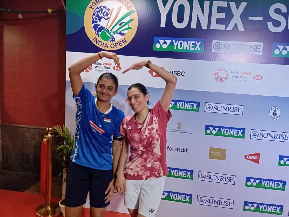 Rakshitha Ramraj (left) and Anupama Upadhyaya (right) after their first-round match at the India Open.