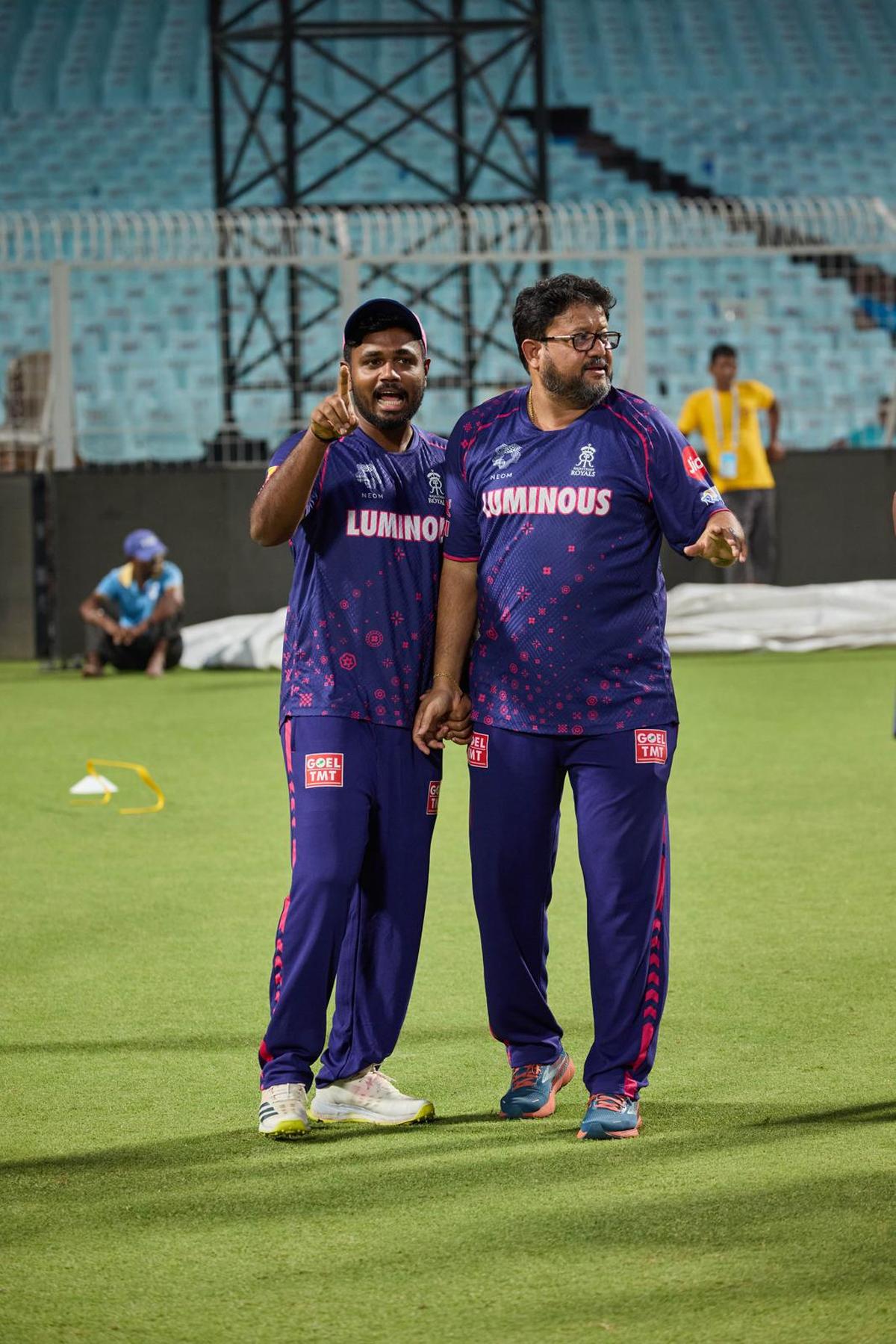 Siddhartha Lahiri during a training session Rajasthan Royals captain, Sanju Samson. 