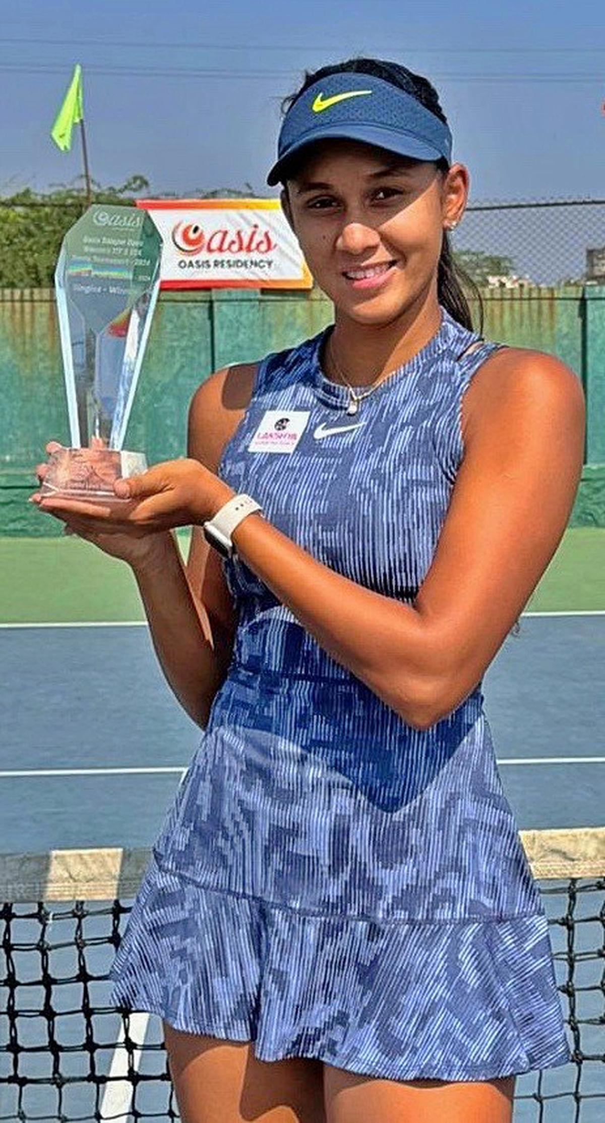 Champion Shrivalli Bhamidipaty in the ITF women’s tennis tournament in Solapur on Sunday. 