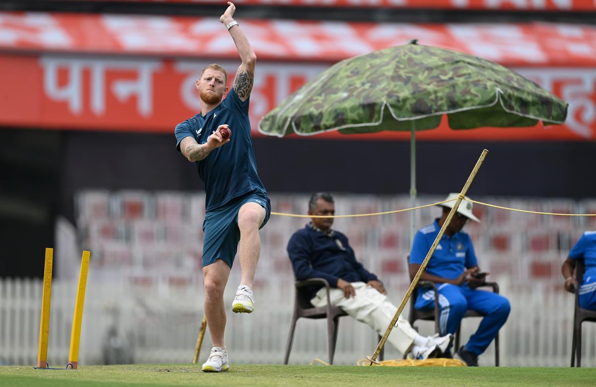 England captain Ben Stokes bowls during a nets session at JSCA International Stadium Complex. 