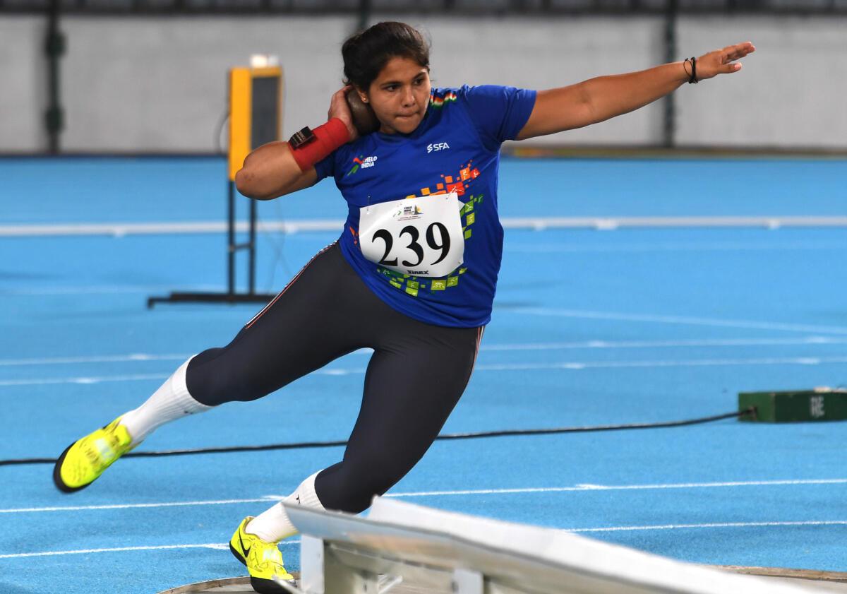 Anupriya V.S, who created a new meet record in girls shot put Mark - 17.22m - at the Khelo India Youth games at Jawaharlal Nehru stadium in Chennai on Tuesday.