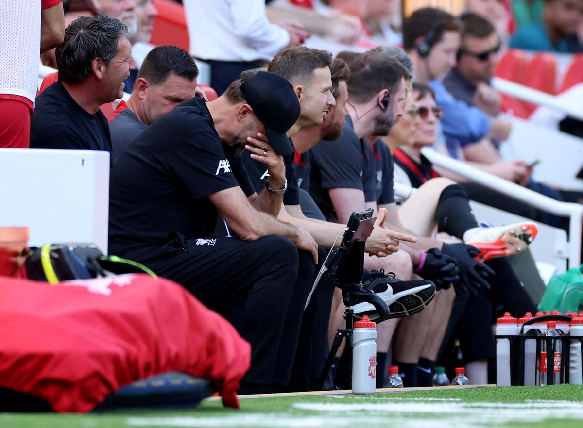 Liverpool manager Juergen Klopp reacts on his last match for the Premier League side, at Anfield on Sunday.