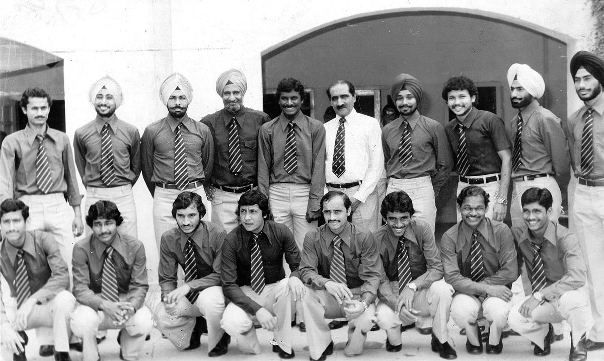 The members of the Indian Olympic Hockey team members photographed before their departure for the summer Olympic Games in Moscow, Russia.