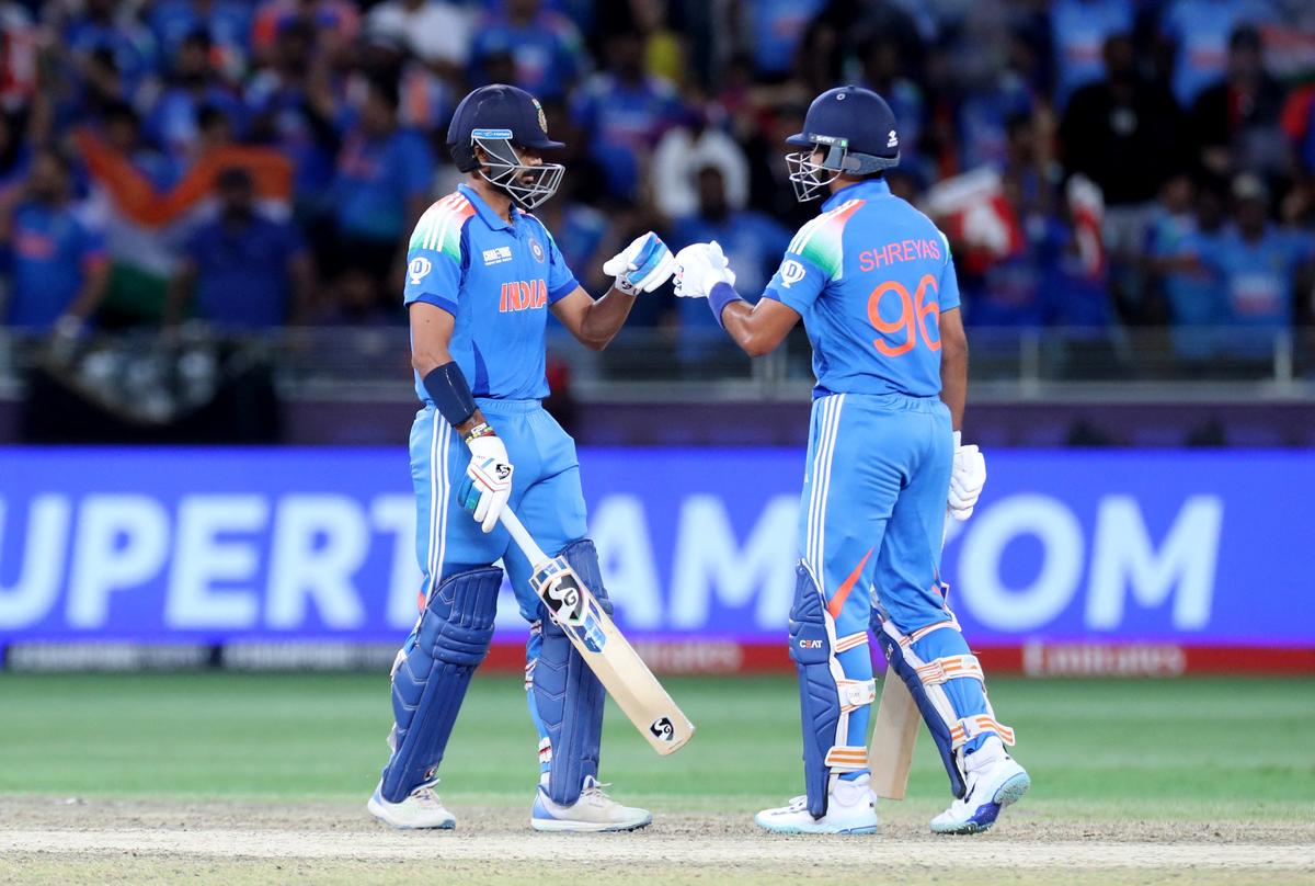 India’s Axar Patel and Shreyas Iyer (R) batting during the ICC Champions Trophy 2025 final.