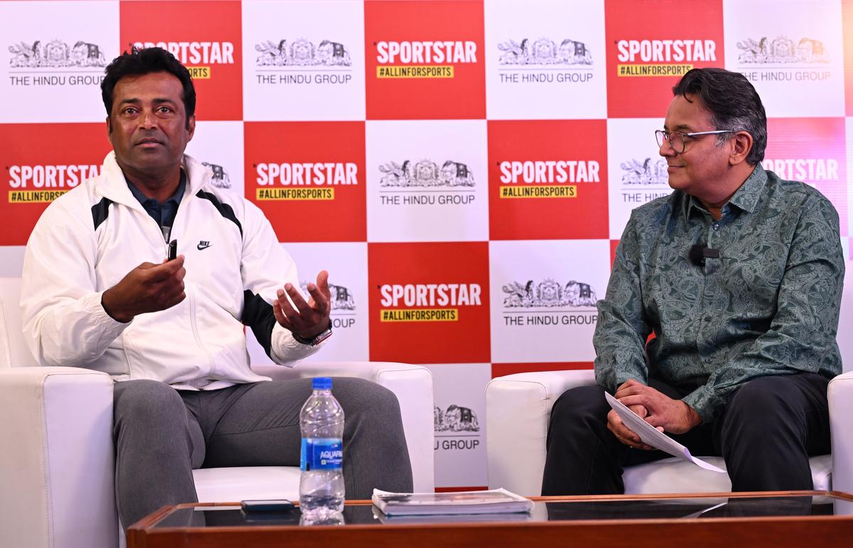 Former Indian Tennis Player Leander Paes in conversation at The Hindu office in Chennai on Tuesday.