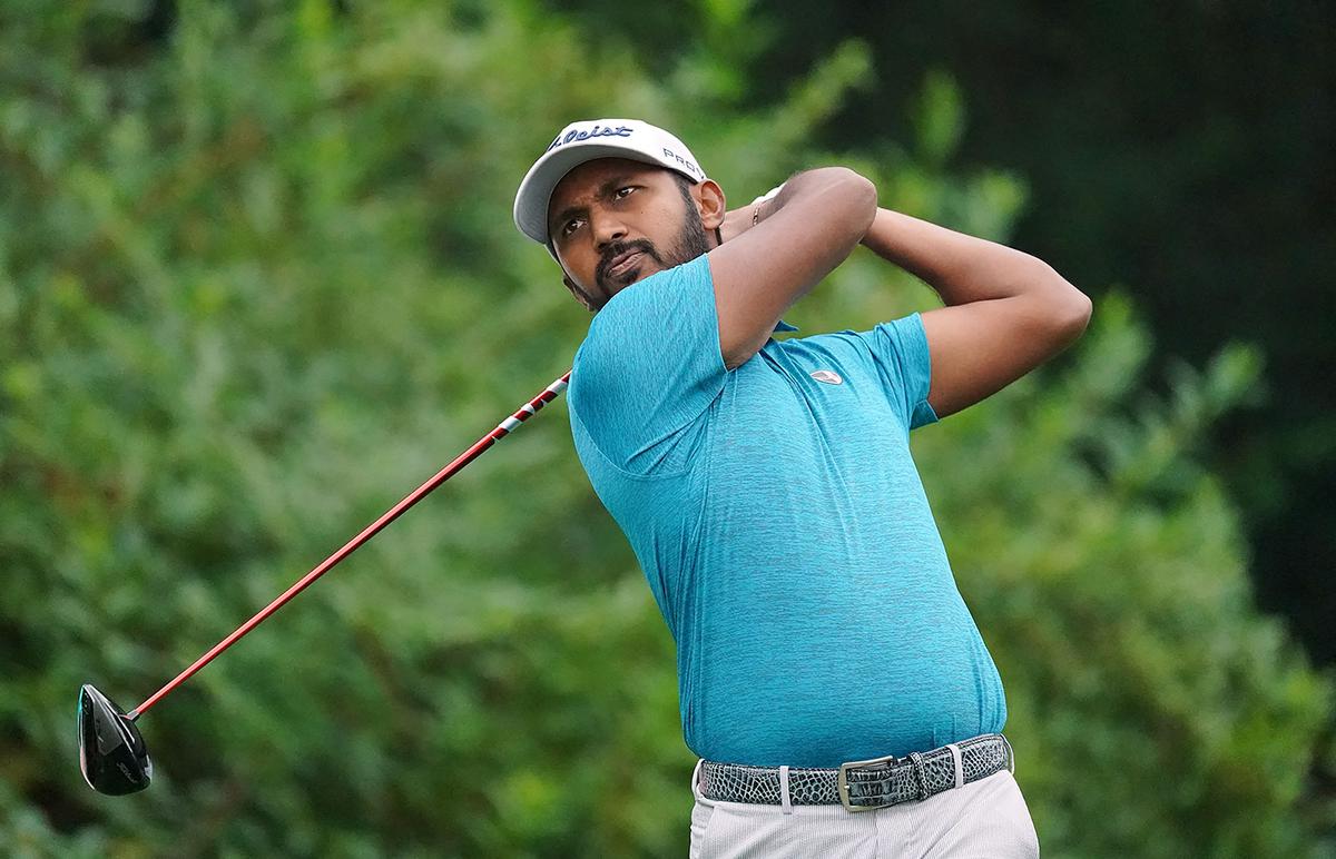 S Chikkarangappa teeing off at the 10th hole during the first round of the Kolon Korea Open golf championship.