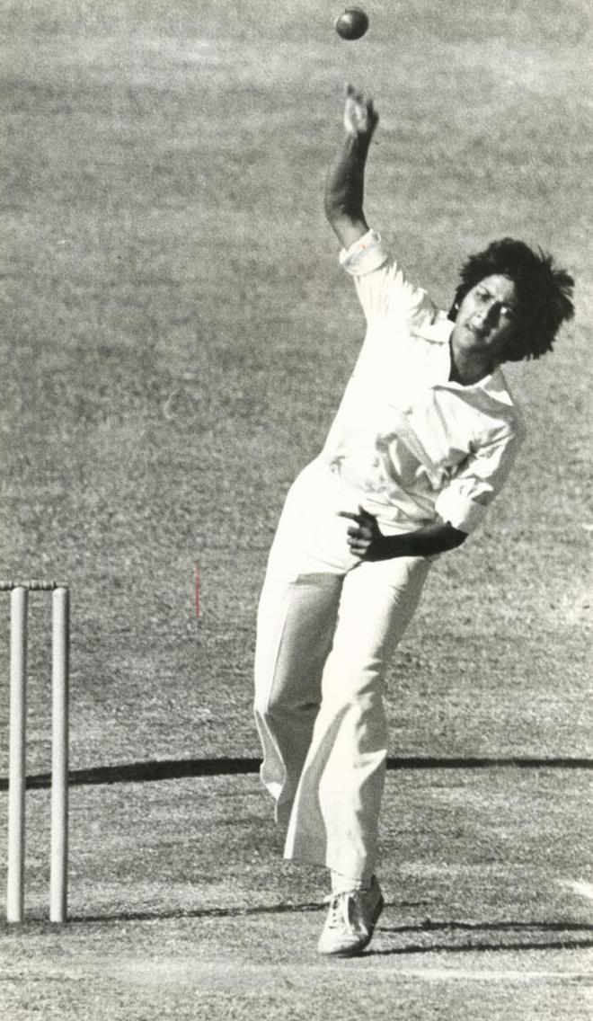 Indian women cricketer Shubhangi Kulkarni, who took 6 wickets in England’s first innings at Chepauk, Madras on February 09, 1981. 