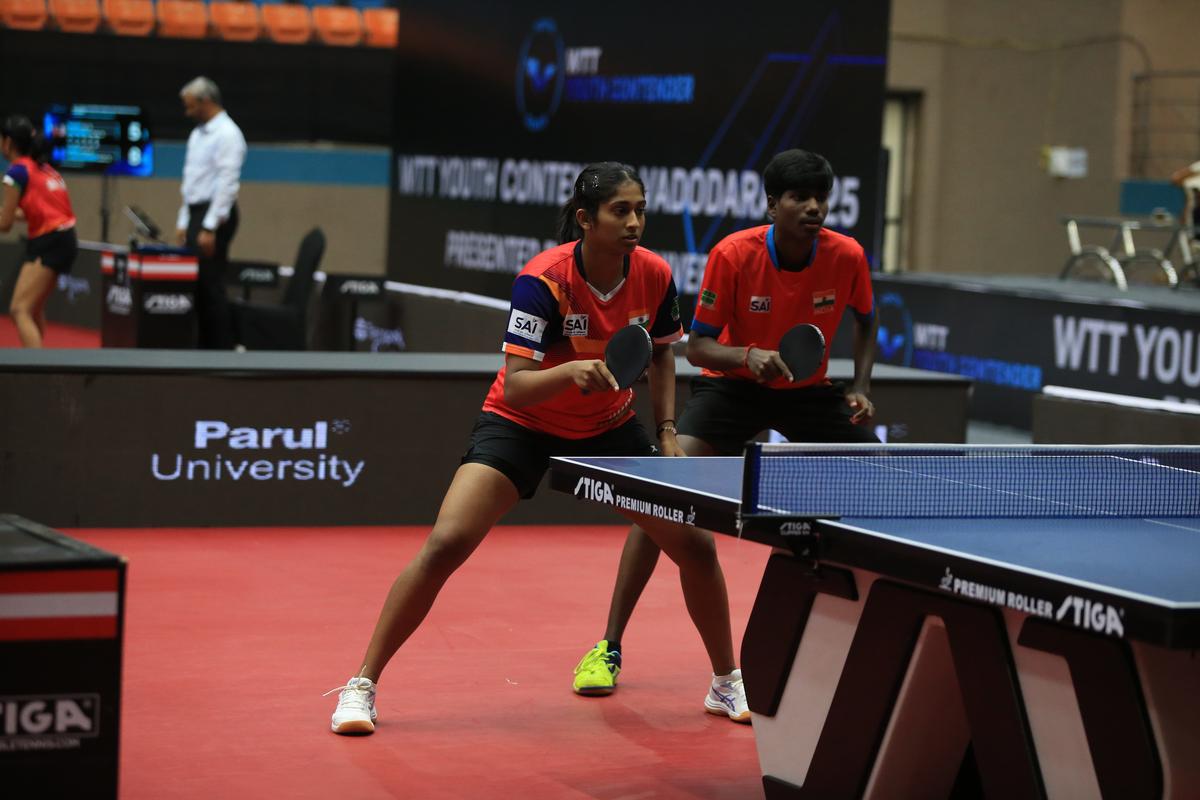 Jennifer Varghese and Balamurugan Rajasekaran in action during WTT Youth Contender Vadodara 2025.