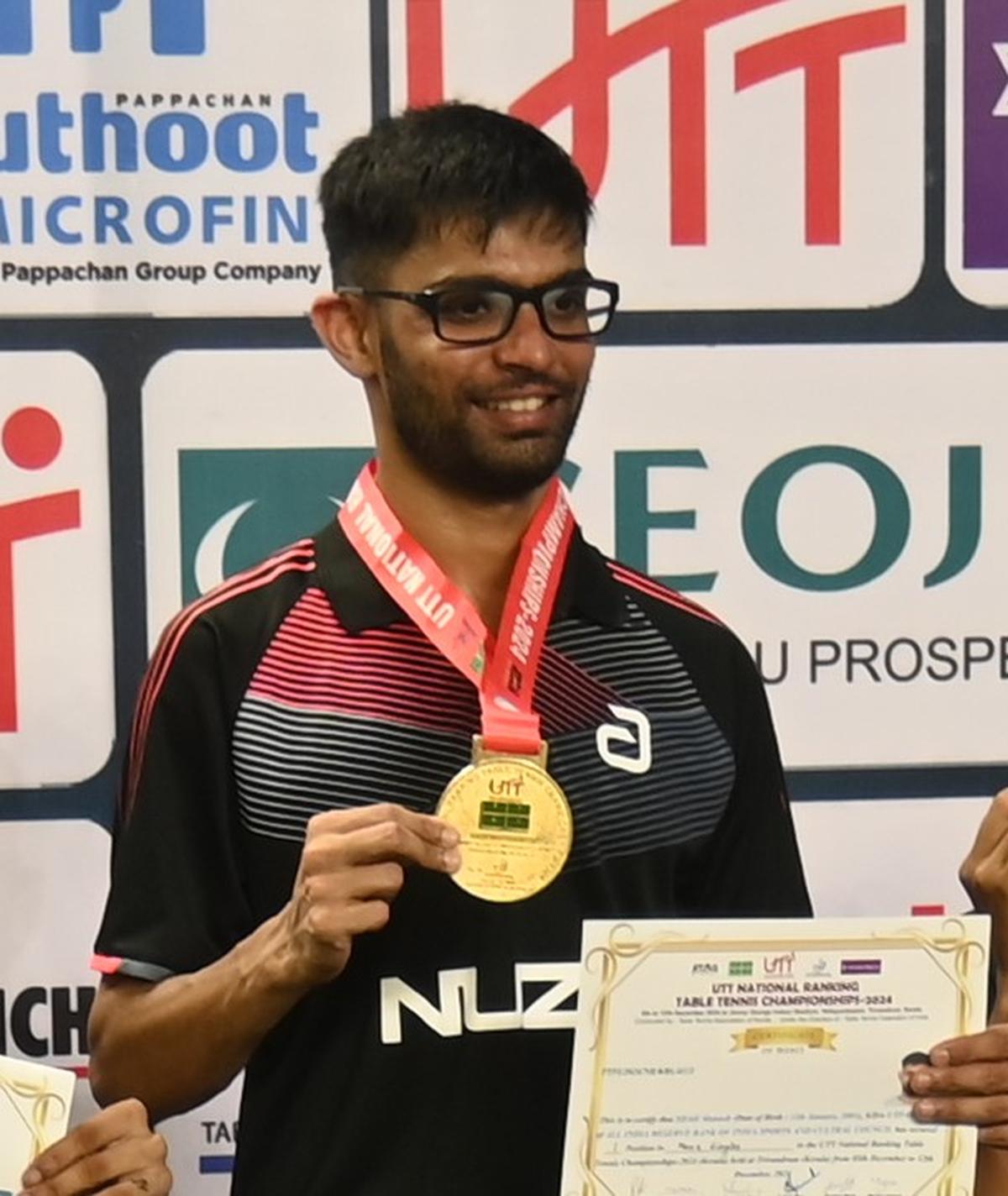 Manush Shah with the gold medal, his first at the UTT National Ranking Table Tennis Tournament.