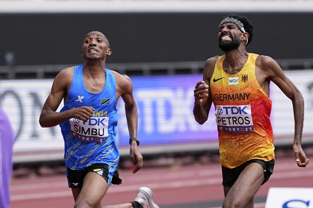 Tanzania’s Alphonce Felix Simbu wins marathon gold by 0.03 seconds after a dramatic sprint finish against Germany’s Amanal Petros at the World Athletics Championships in Tokyo.