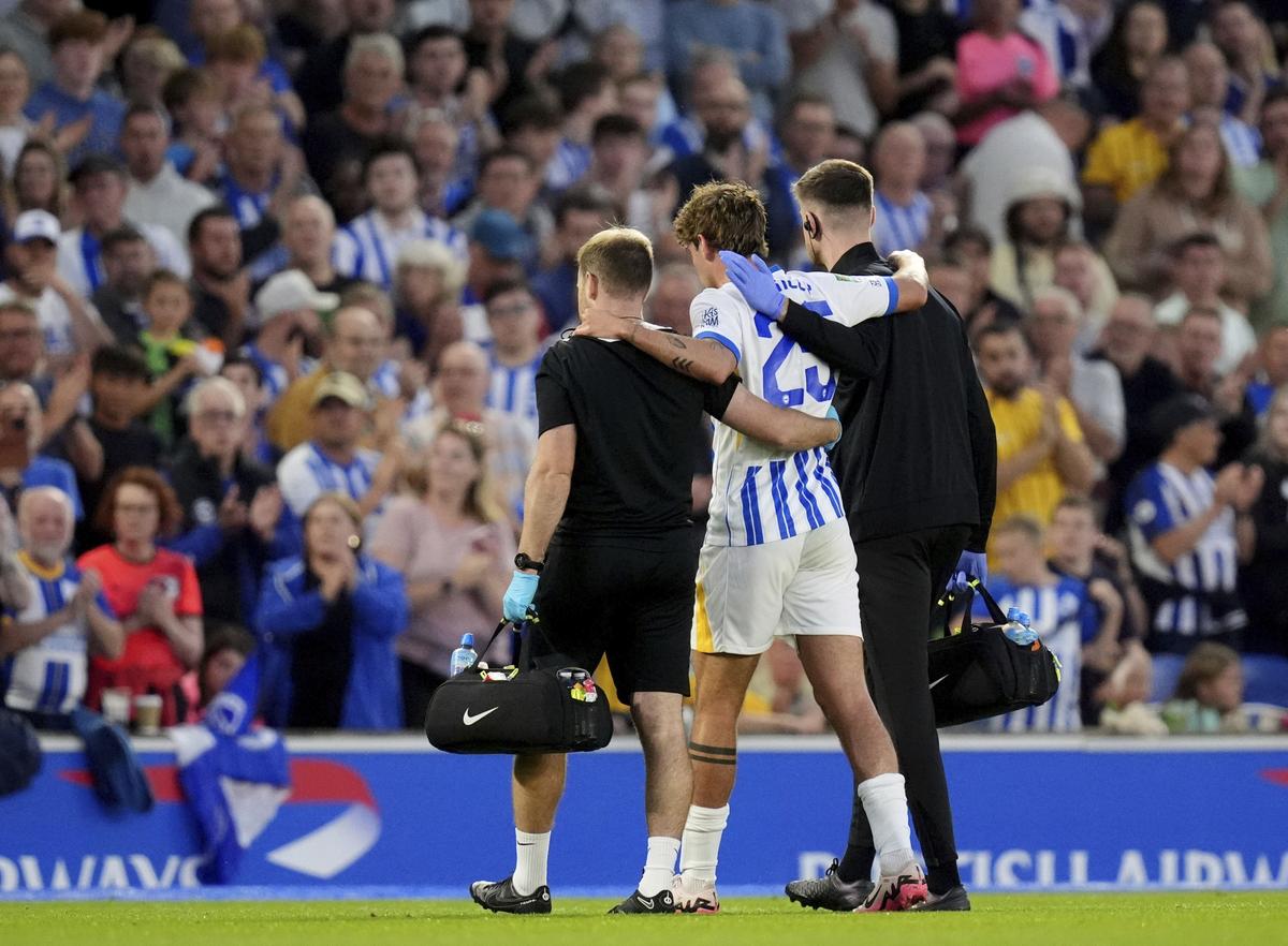 Brighton & Hove Albion’s Matt O’Riley got injured during the second-round League Cup match against Crawley Town. 