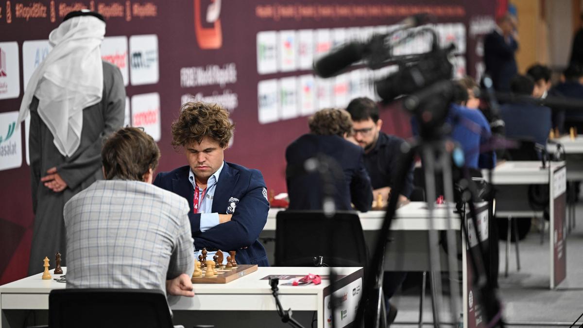 WATCH: Magnus Carlsen shoves camera after losing game at FIDE World Rapid and Blitz Championships 2025