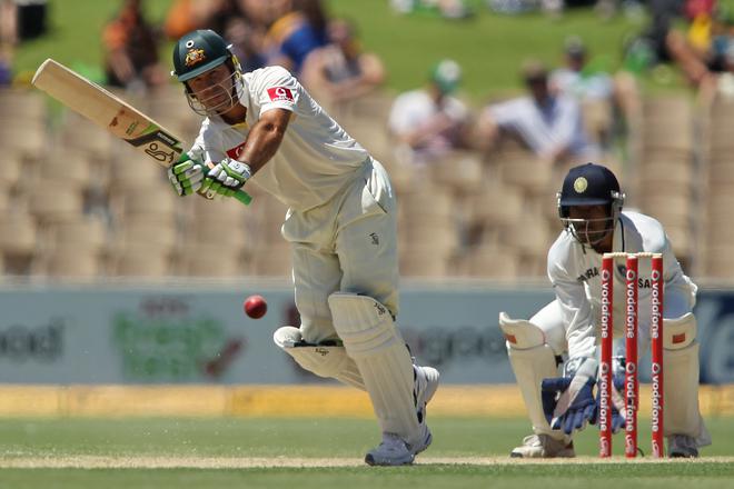 Ricky Ponting of Australia during day two of the fourth test against India at Adelaide Oval on January 25, 2012.