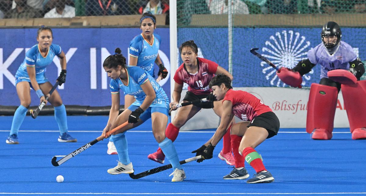 India’s Deepika scoring the first goal against Thailand during the Women’s Asian Championship Trophy at Rajgir, Bihar.