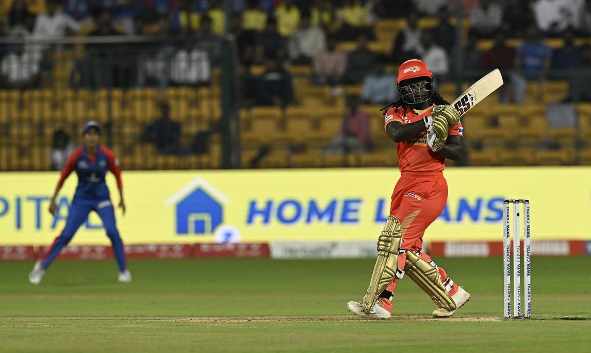 Dottin in action for Gujarat Giants during a Women’s Premier League 2025 match against Delhi Capitals in Bengaluru.