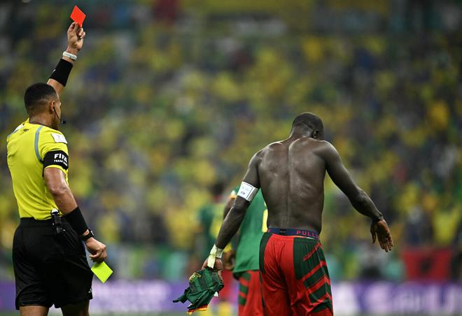 The referee brandished a red card to Aboubakar after his goal.