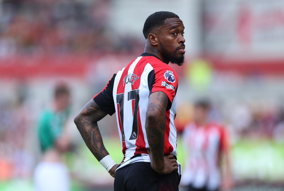 Ivan Toney of Brentford looks on during the Premier League match between Brentford FC and Newcastle United at Brentford Community Stadium on May 19, 2024, in Brentford, England. 