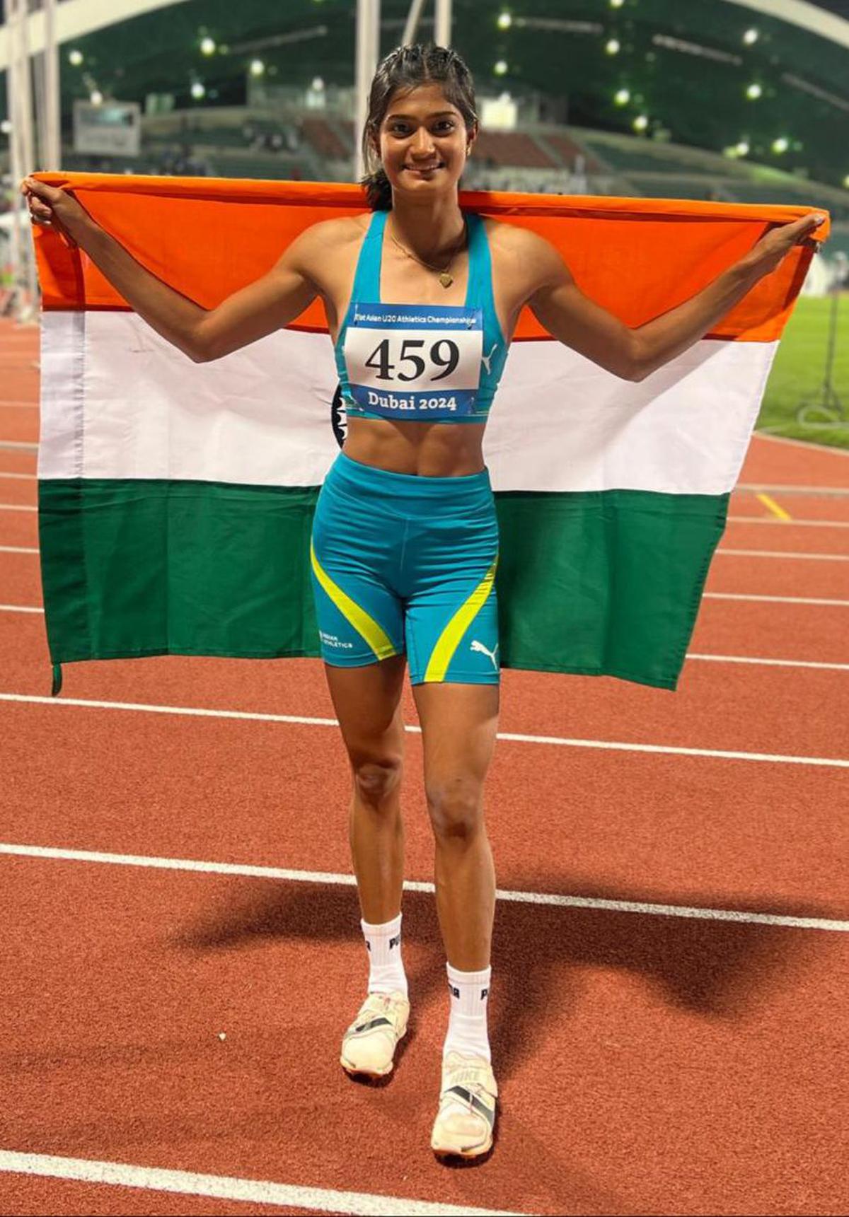 Pavana Nagaraj wins gold at the Asian under-20 athletics championships in Dubai.