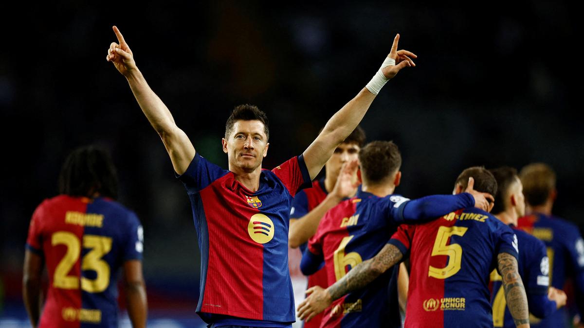 UCL 202425 Robert Lewandowski hits century as Barcelona beats Brest 3