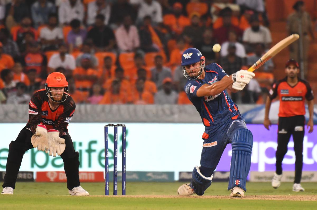 Marcus Stoinis (right) in action for Lucknow Super Giants against Sunrisers Hyderabad in the Indian Premier League (IPL) 2023.