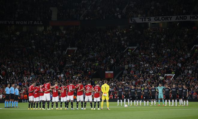 Manchester United and Real Sociedad players watched in silence for a minute after Queen Elizabeth's death before the game at Old Trafford.