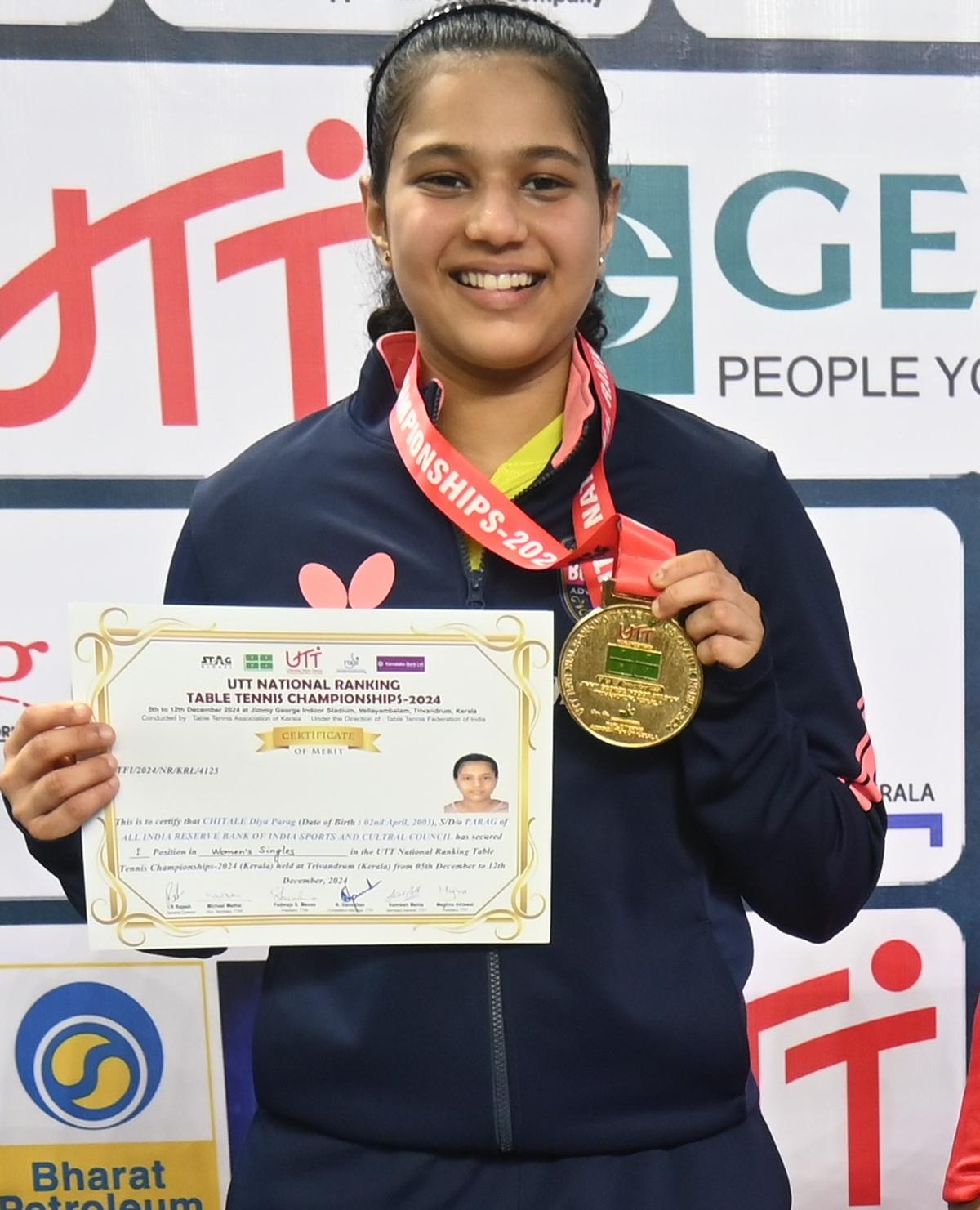 Diya Chitale with the winner’s medal at the UTT National Ranking Table Tennis Tournament.