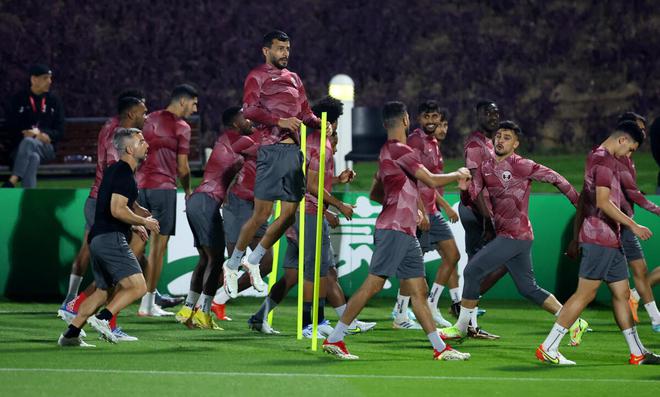 Qatar players in training on the eve of the FIFA World Cup. The host nation will take on Ecuador.