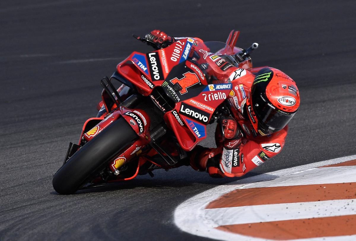 History repeats: Francesco Bagnaia (below) became the first MotoGP rider since Marquez in 2019 to win back-to-back titles.