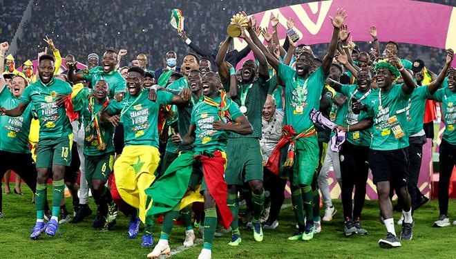 Senegal celebrates after winning the Africa Cup of Nations.