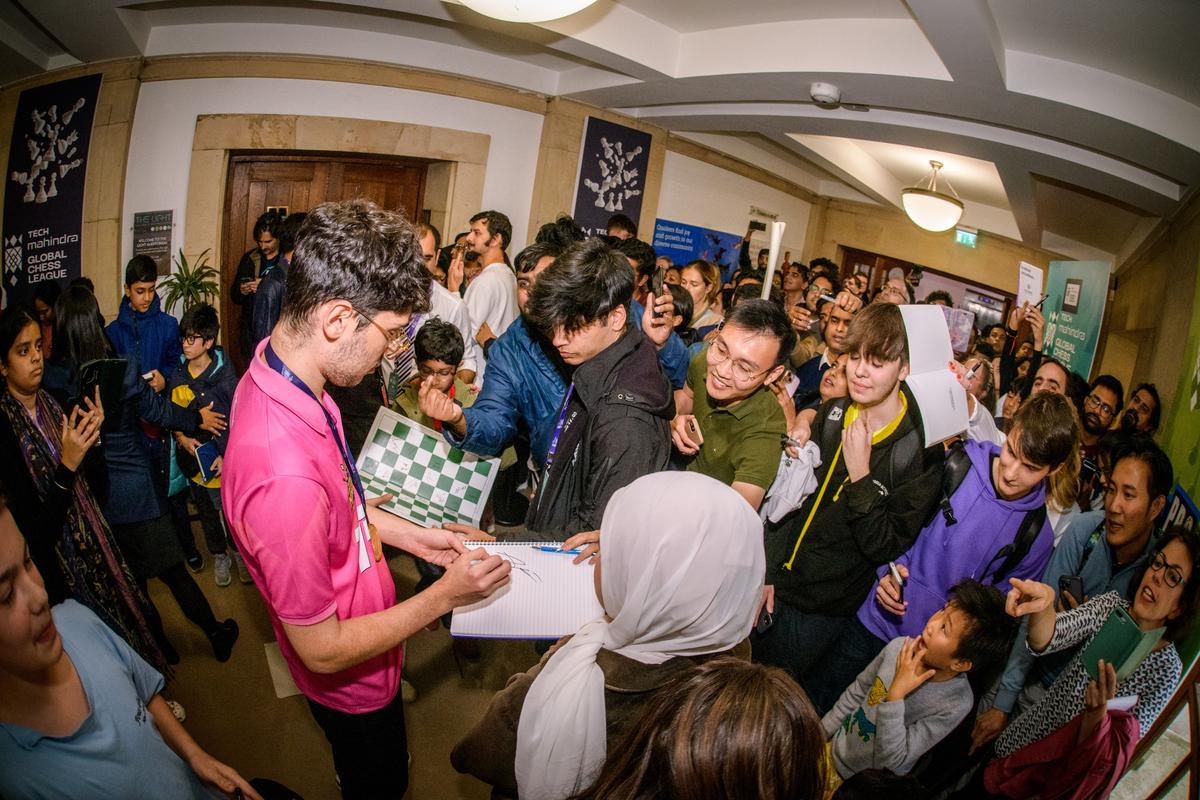 Fan-favourite: Alireza Firouzja played a pivotal role in Triveni Continental Kings’ title victory this year. Here, he is seen surrounded by enthusiastic fans.