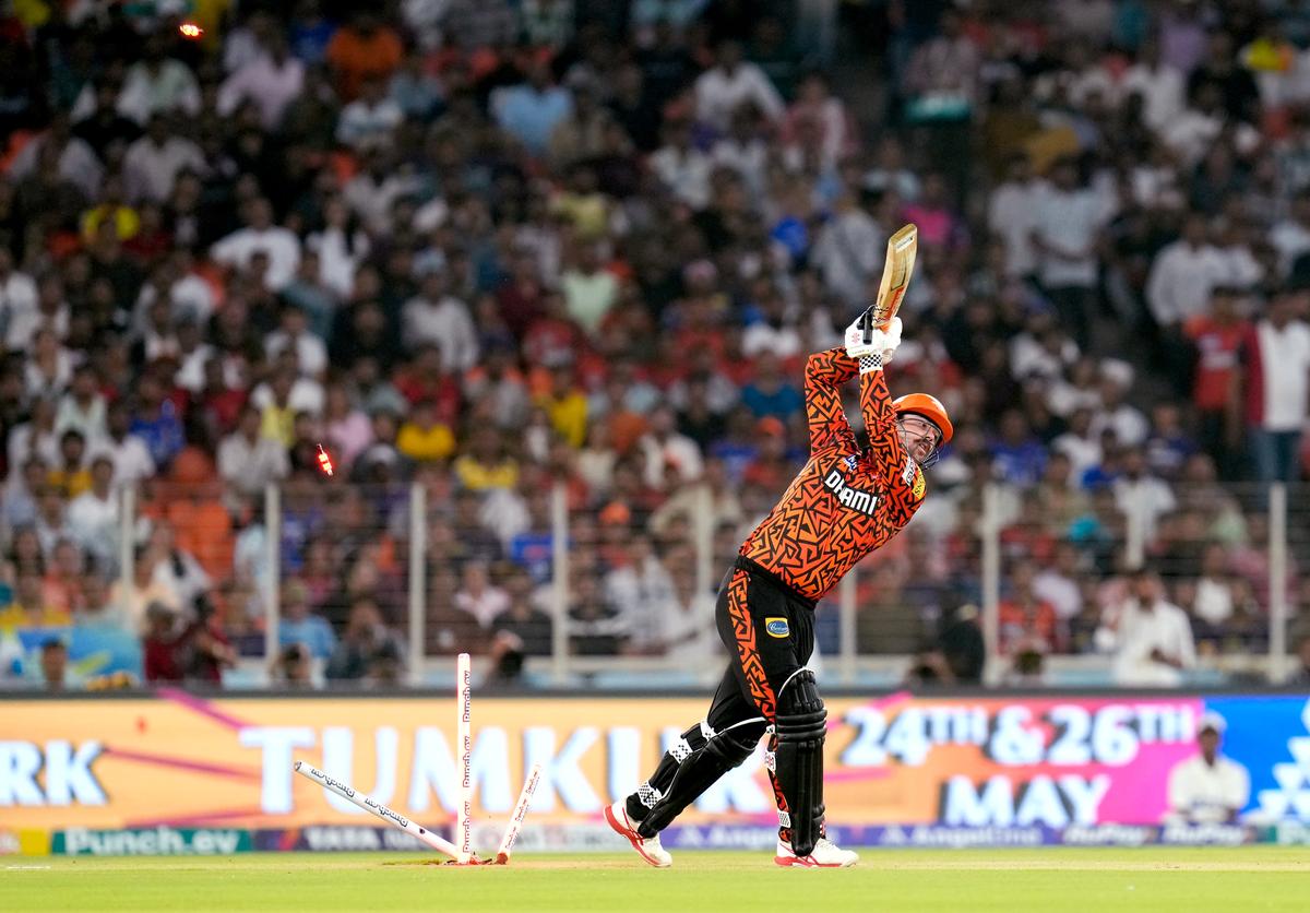 Sunrisers Hyderabad’s Travis Head cleaned bowled by Kolkata Knight Riders’ Mitchell Starc.