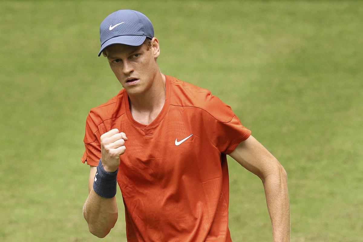 Jannik Sinner reacts after a point against Tallon Griekspoor. 