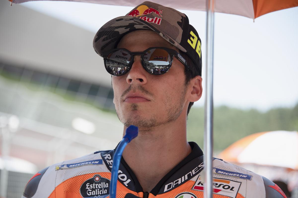 FILE PHOTO: Joan Mir of Spain and Repsol Honda Team prepares to start on the grid during the MotoGP race during the MotoGP of Austria - Race at Red Bull Ring on August 20, 2023 in Spielberg, Austria.